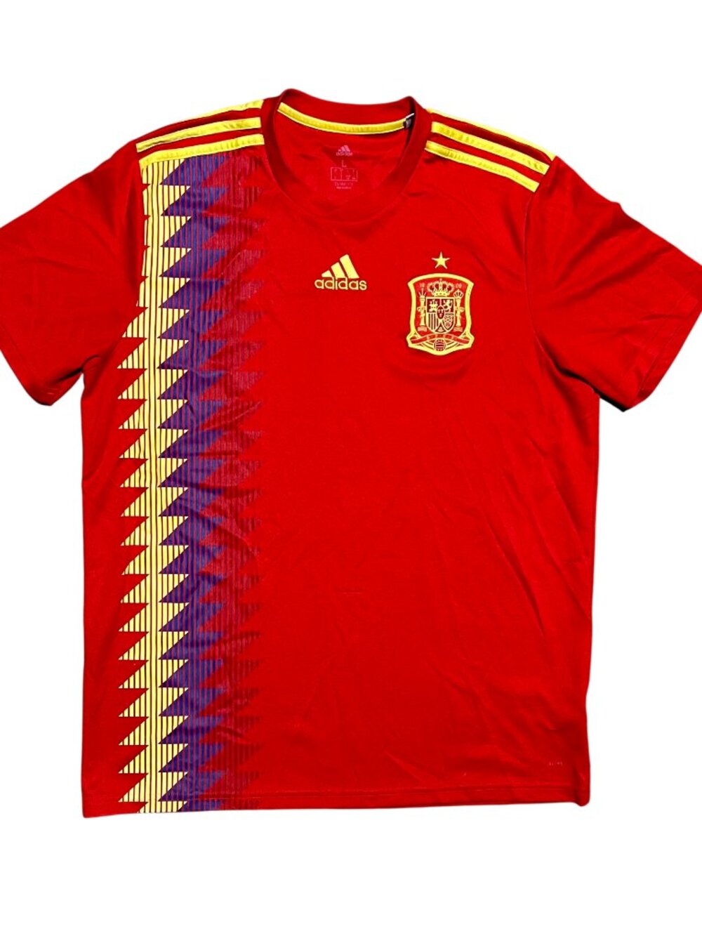 Spain Adidas Red National Embroidered Soccer Jersey, Men's Large